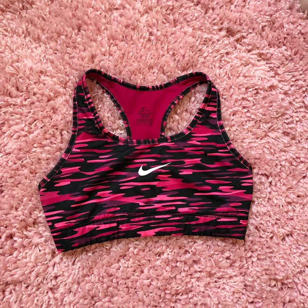 Pink and black sports bra